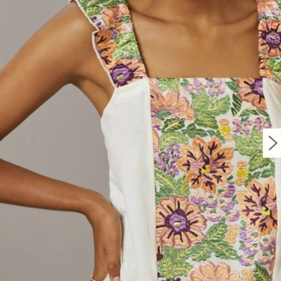 Anthropologie Tiny Marin Floral Ruffle Strap Blouse - Cream and Multicolor - Picture 11 of 11